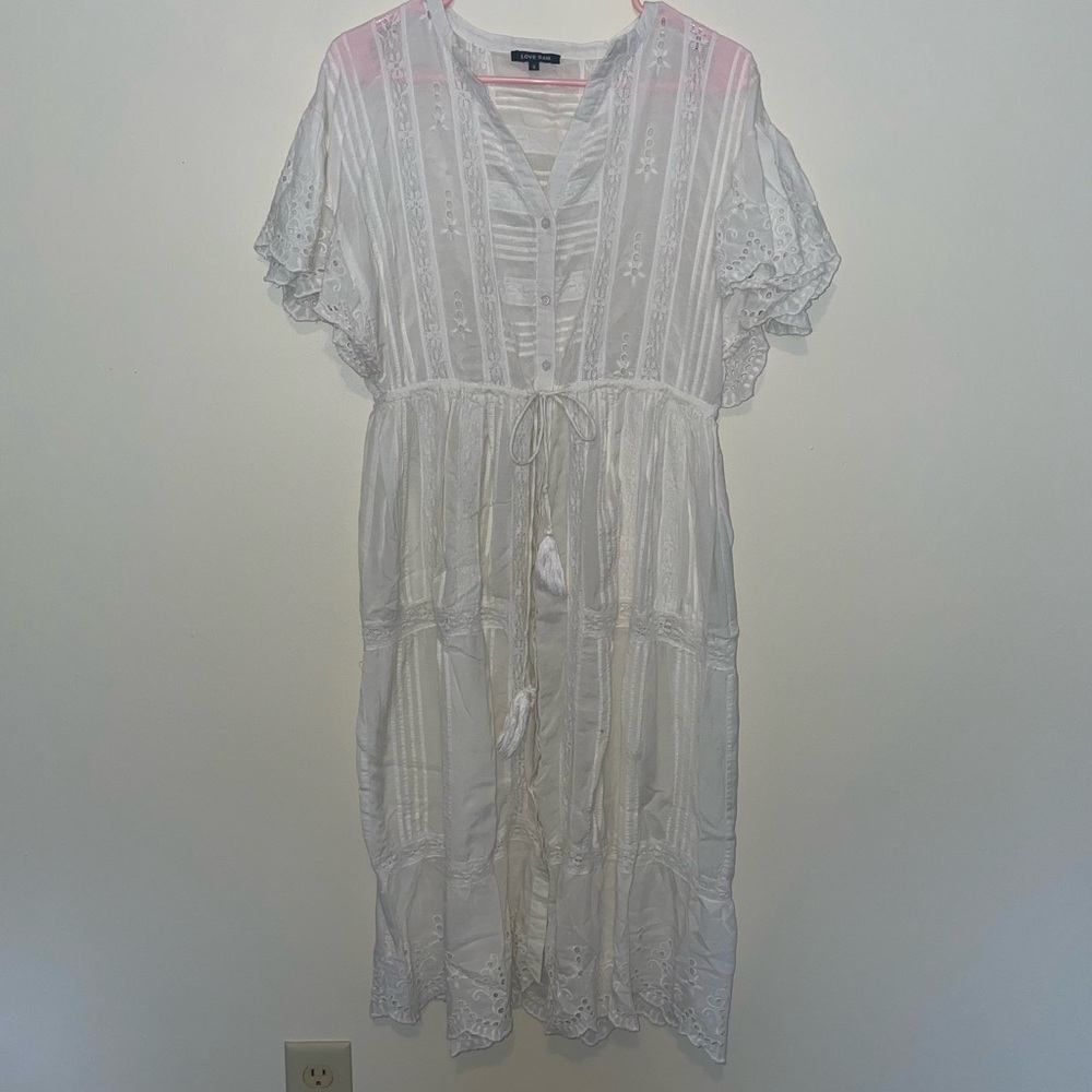 Love Sam Off-White Eyelet Midi Dress Size Small
